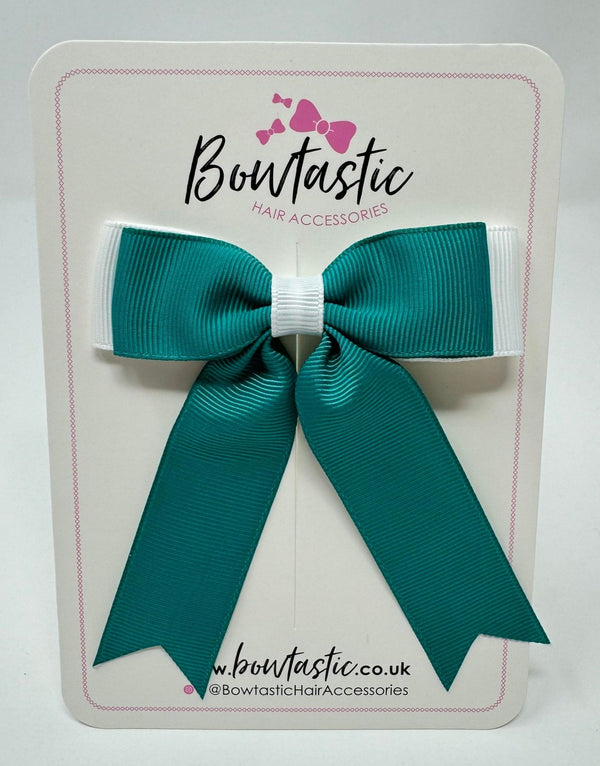 3.25 Inch Tail Bow - Jade Green & White