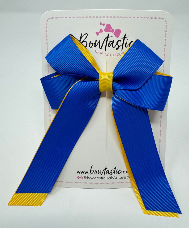 3 Inch Twist Tail Bow - Royal Blue & Yellow Gold