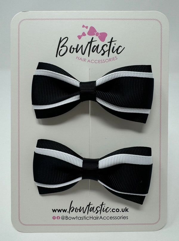 3 Inch 3 Layer Tuxedo Bow - Black & White - 2 Pack