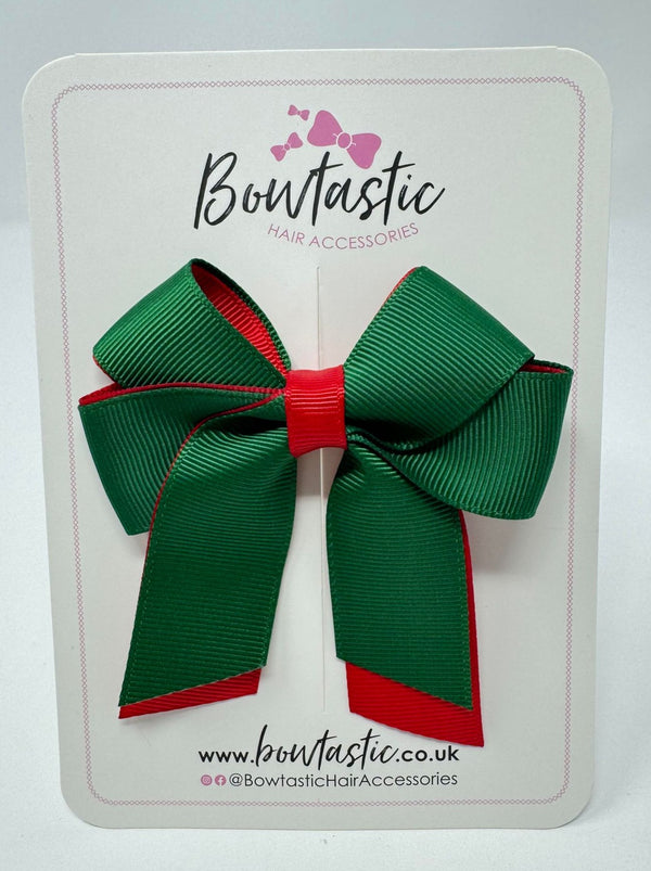 3 Inch Twist Short Tail Bow - Forest Green & Red
