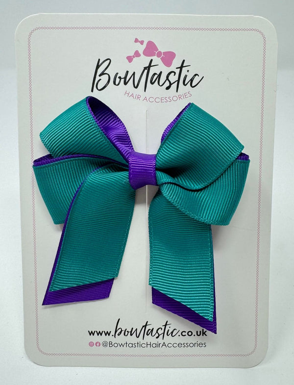 3 Inch Twist Short Tail Bow - Jade Green & Purple