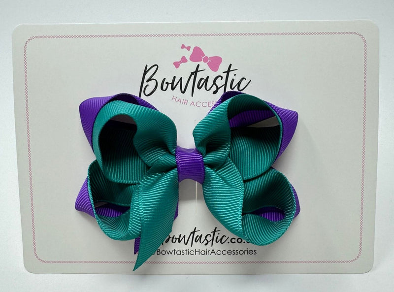 3.5 Inch 2 Layer Bow - Purple & Jade Green