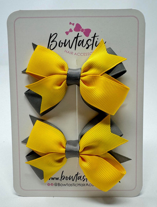 3 Inch Flat 2 Layer Bow - Yellow Gold & Metal Grey - 2 Pack