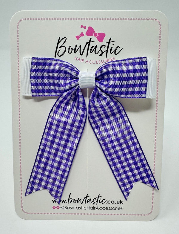 3.25 Inch Tail Bow - Purple & White Gingham