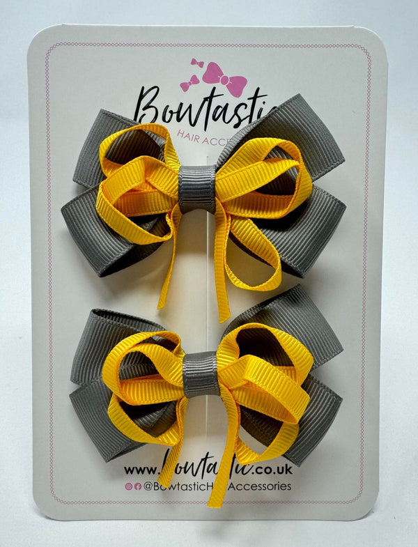 3 Inch Bows - Yellow Gold & Metal Grey - 2 Pack