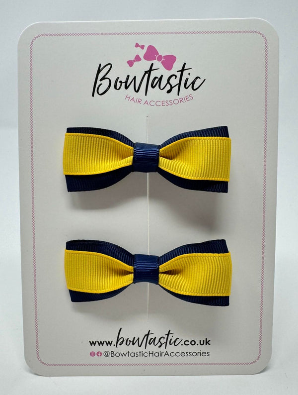 2.5 Inch Tuxedo Bow - Yellow Gold & Navy - 2 Pack