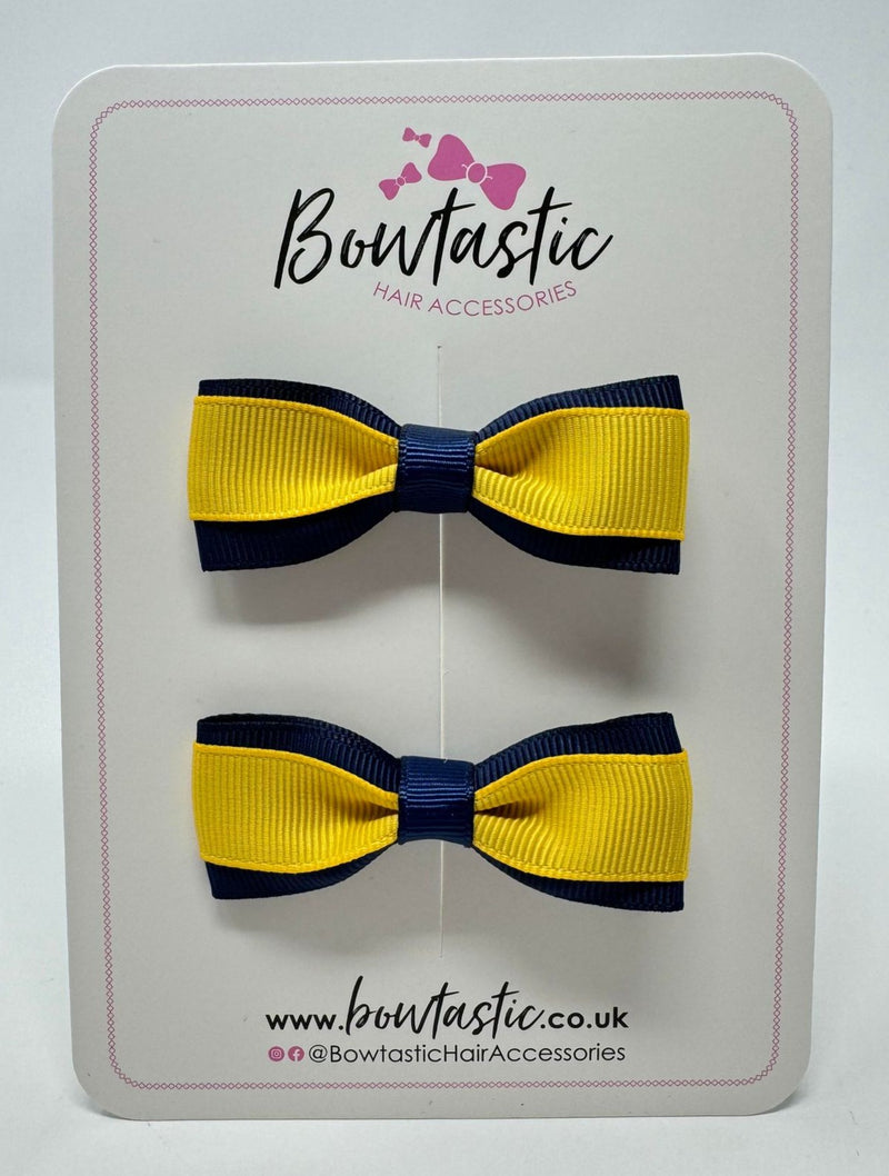 2.5 Inch Tuxedo Bow - Yellow Gold & Navy - 2 Pack