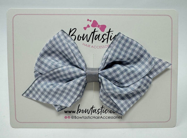 4 Inch Flat Bow - Grey Gingham