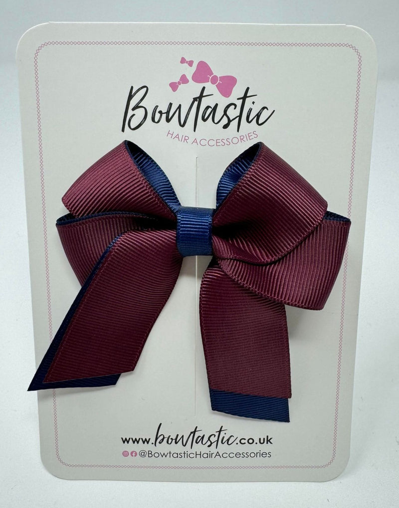 3 Inch Twist Short Tail Bow - Burgundy & Navy