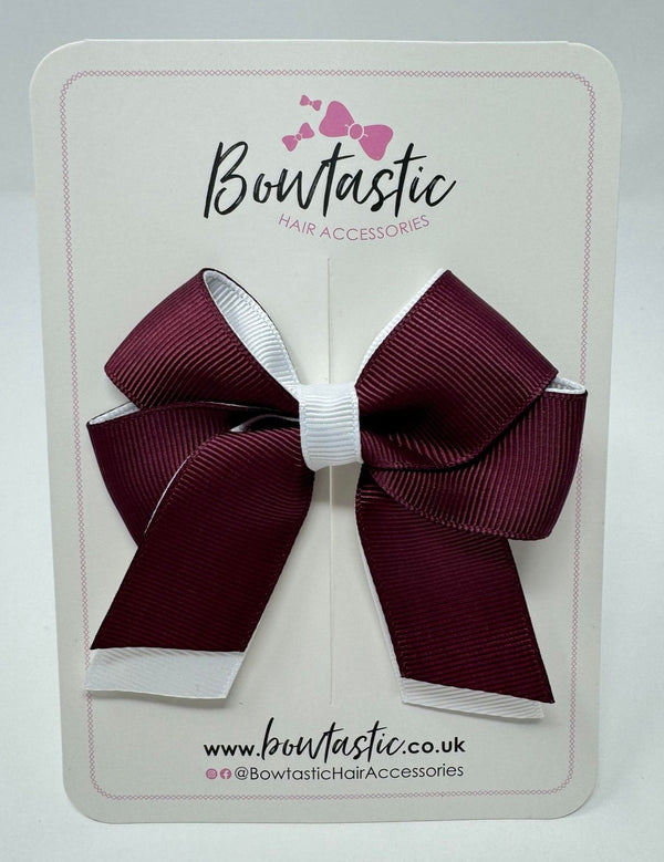 3 Inch Twist Short Tail Bow - Burgundy & White