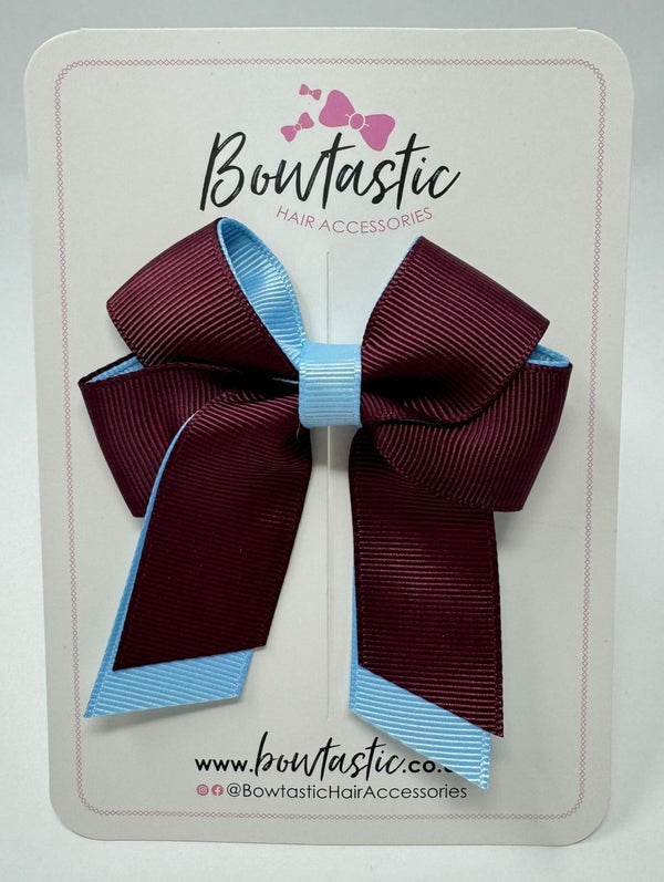 3 Inch Twist Short Tail Bow - Burgundy & Blue Topaz