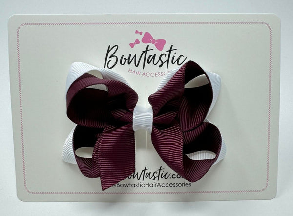 3.5 Inch 2 Layer Bow - Burgundy & White