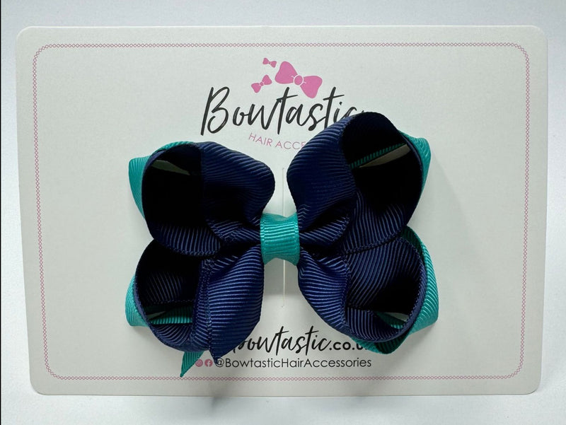 3.5 Inch 2 Layer Bow - Jade Green & Navy