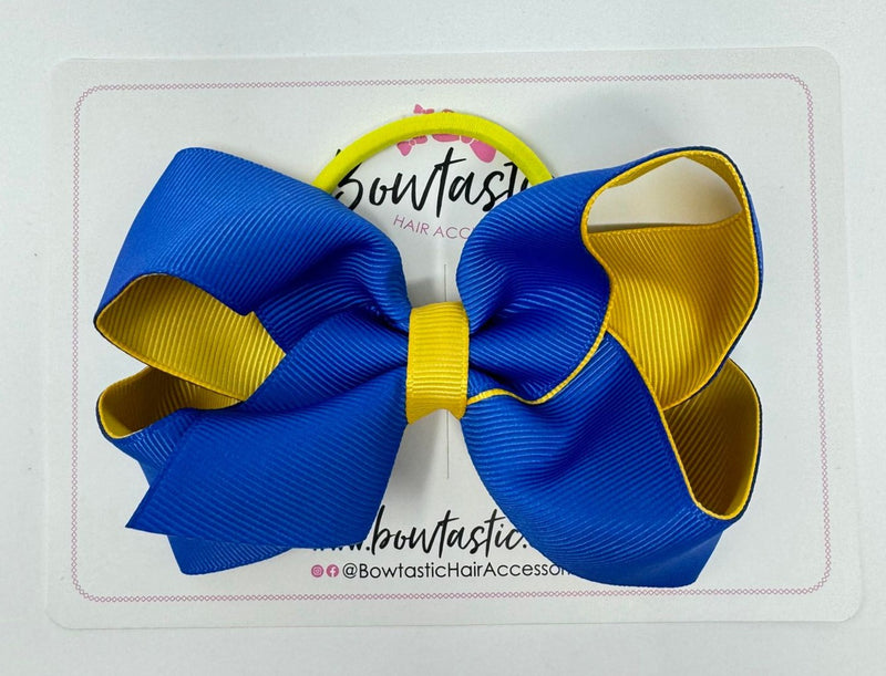 4 Inch Double Ribbon Bow Bobble - Royal Blue & Yellow Gold