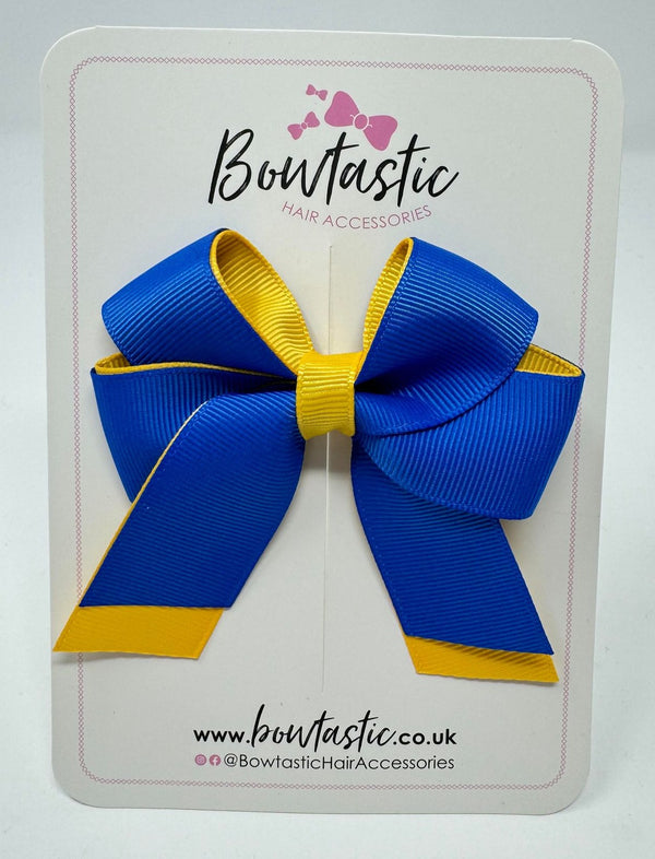 3 Inch Twist Short Tail Bow - Royal Blue & Yellow Gold