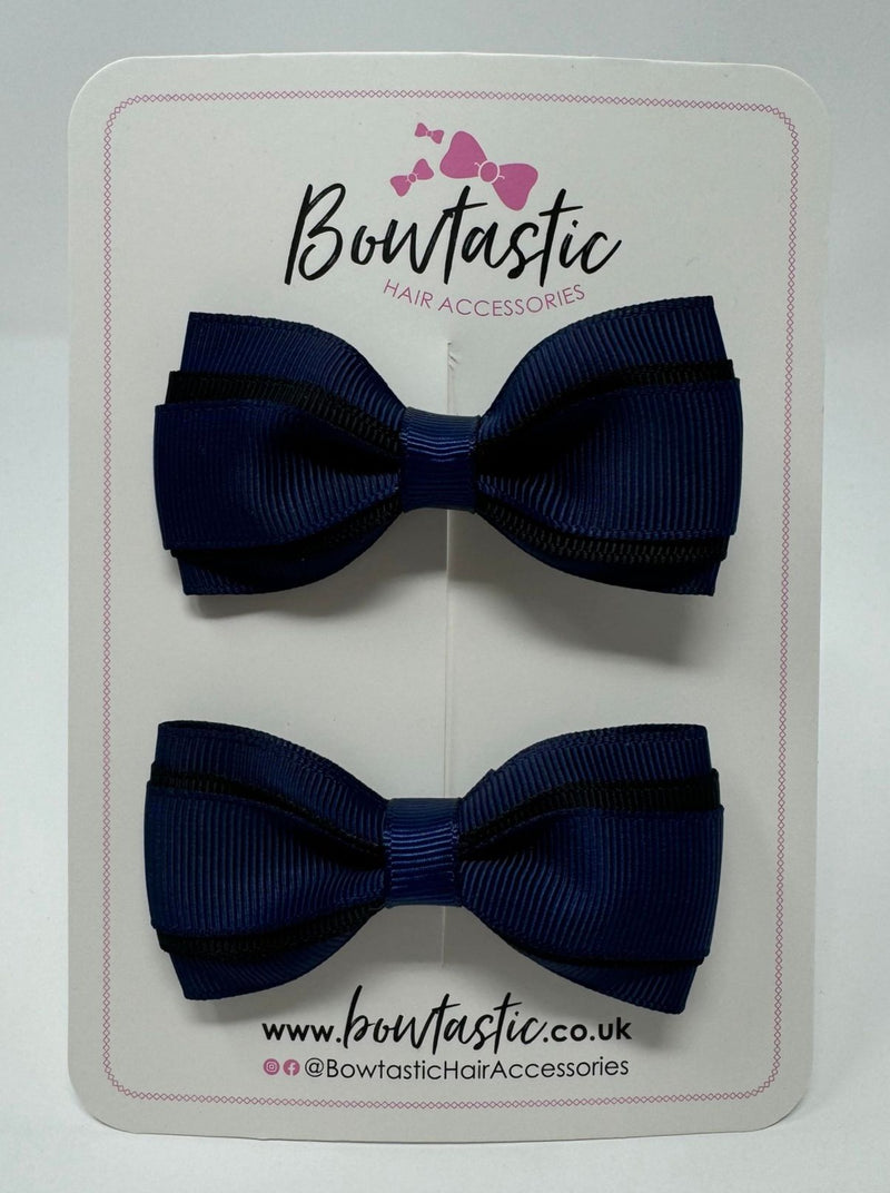 3 Inch 3 Layer Tuxedo Bow - Navy & Black - 2 Pack