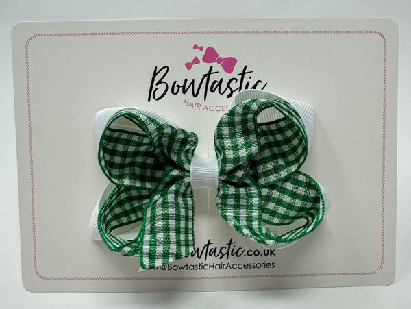 3.5 Inch 2 Layer Bow - Green & White Gingham