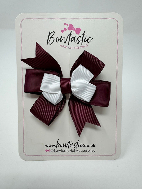 3 Inch 2 Layer Pinwheel Bow - Burgundy & White