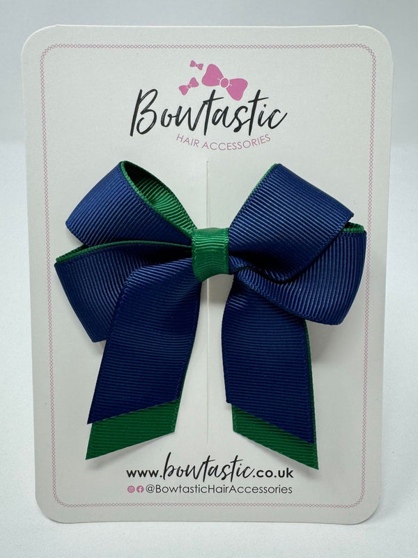 3 Inch Twist Short Tail Bow - Forest Green & Navy