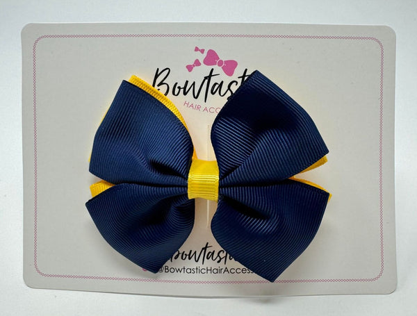 3.5 Inch Double Butterfly Bow - Navy & Yellow Gold