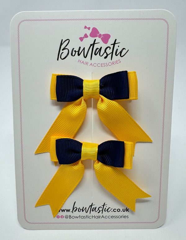 2 Inch Tail Bow - Navy & Yellow Gold - 2 Pack