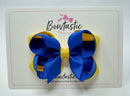 3.5 Inch 2 Layer Bow - Royal Blue & Yellow Gold