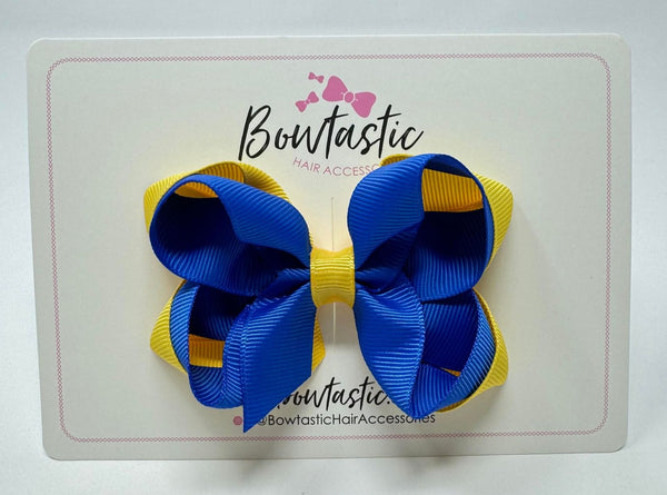 3.5 Inch 2 Layer Bow - Royal Blue & Yellow Gold