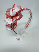 4 inch Flower Alice Band - Red & White Gingham
