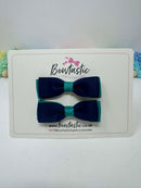 2.75 Inch Flat Bows - Jade Green & Navy - 2 Pack