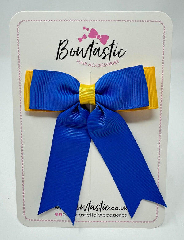 3.25 Inch Tail Bow - Royal Blue & Yellow Gold