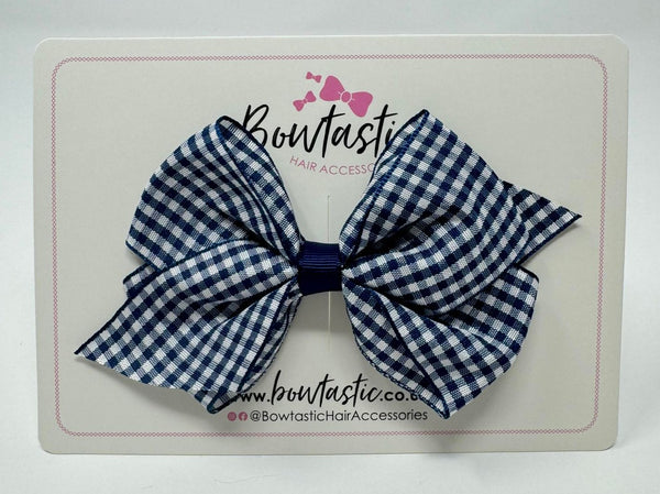 4 Inch Flat Bow - Navy Gingham