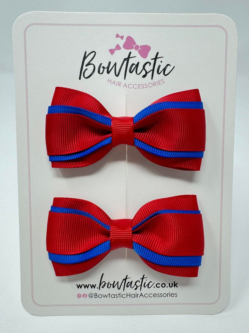 3 Inch 3 Layer Tuxedo Bow - Red & Royal Blue - 2 Pack