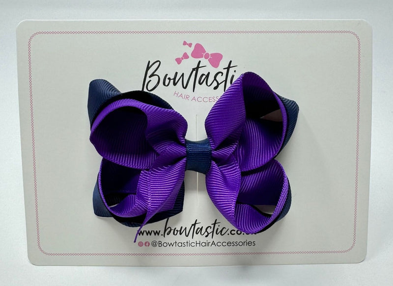 3.5 Inch 2 Layer Bow - Purple & Navy