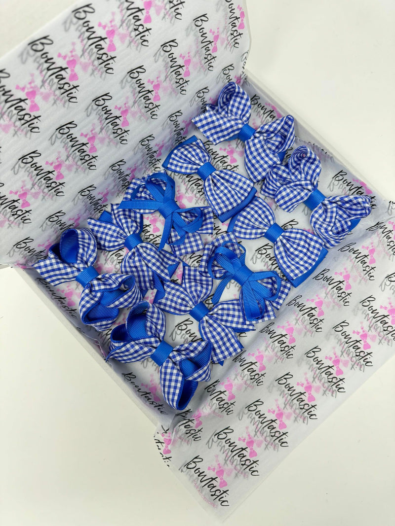 School Bundle - 3 Inch Bows - Royal Blue & Royal Blue Gingham  - 10 Pack