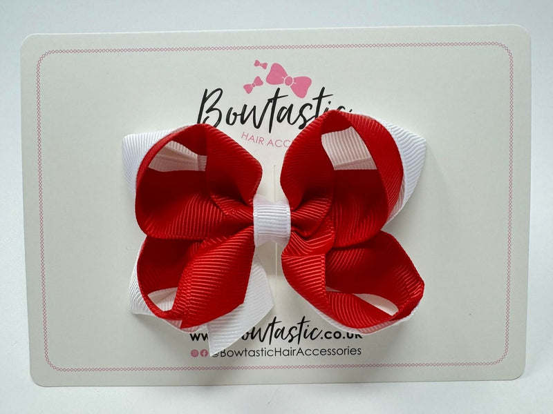 3.5 Inch 2 Layer Bow - Red & White