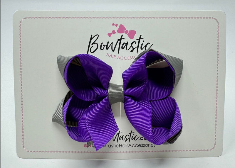 3.5 Inch 2 Layer Bow - Purple & Metal Grey