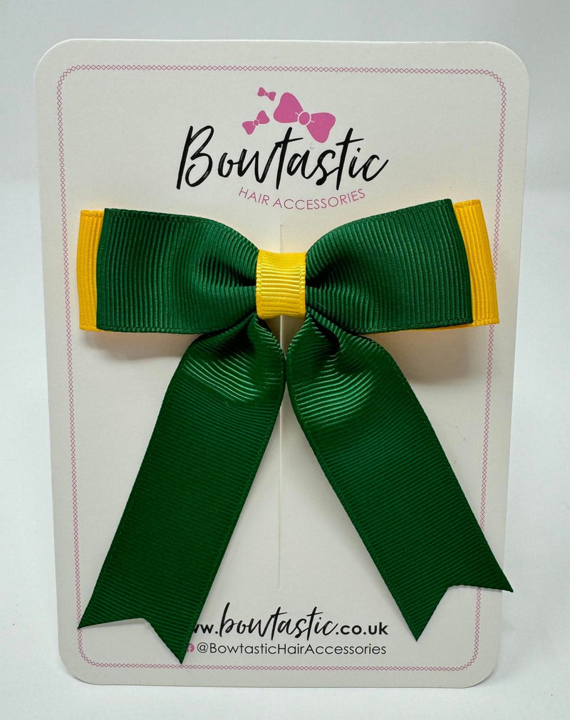 3.25 Inch Tail Bow - Forest Green & Yellow Gold