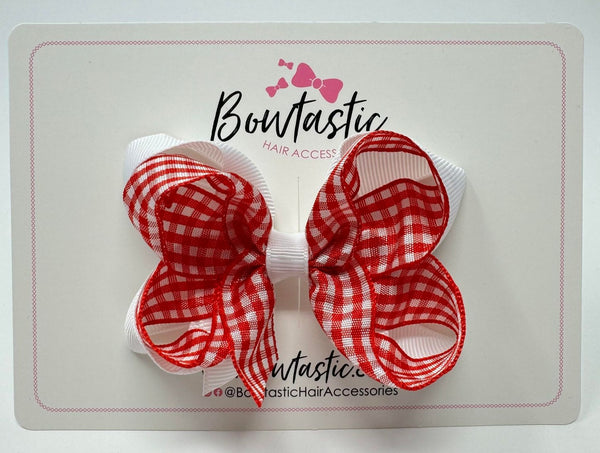 3.5 Inch 2 Layer Bow - Red & White Gingham