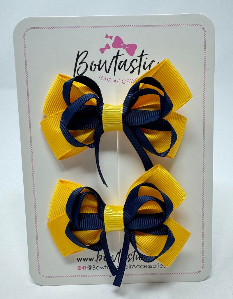 3 Inch Double Bow Style 2 - Navy & Yellow Gold - 2 Pack