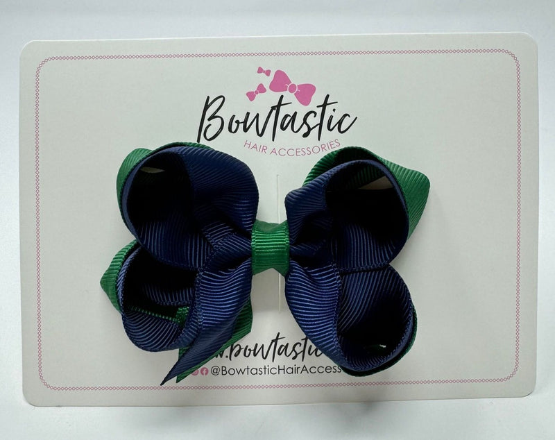 3.5 Inch 2 Layer Bow - Forest Green & Navy