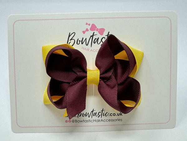 3.5 Inch 2 Layer Bow - Burgundy & Yellow Gold