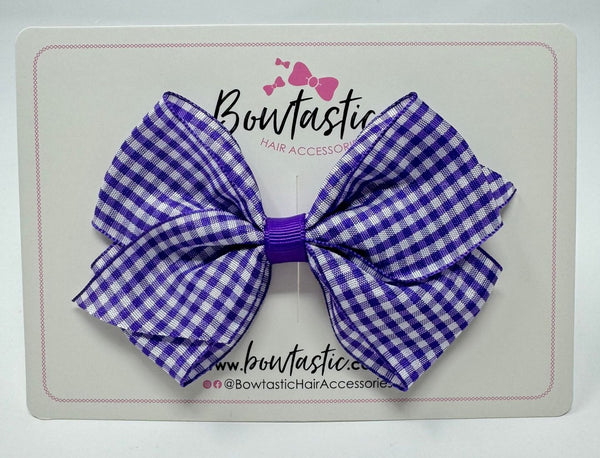 4 Inch Flat Bow - Purple Gingham