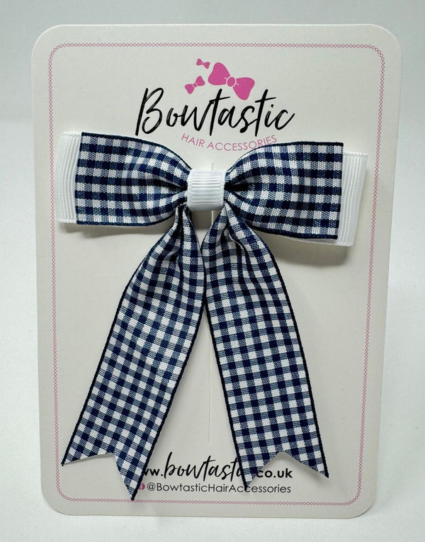 3.25 Inch Tail Bow - Navy & White Gingham