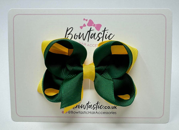 3.5 Inch 2 Layer Bow - Forest Green & Yellow Gold