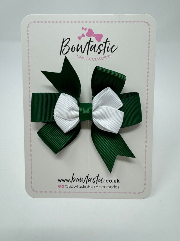 3 Inch 2 Layer Pinwheel Bow - Forest Green & White