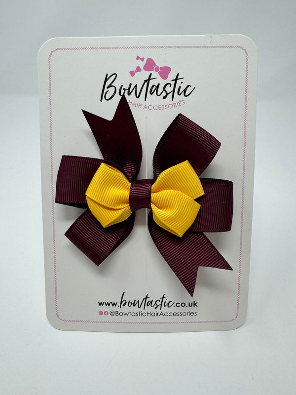 3 Inch 2 Layer Pinwheel Bow - Burgundy & Yellow Gold