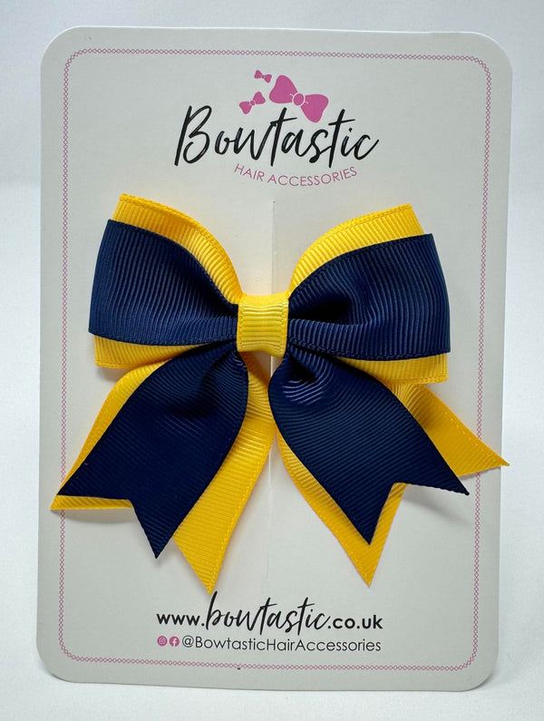 3 Inch Flat 2 Layer Tail Bow - Navy & Yellow Gold