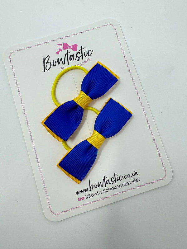 2.75 Inch Flat Bows Thin Elastic - Royal Blue & Yellow Gold - 2 Pack