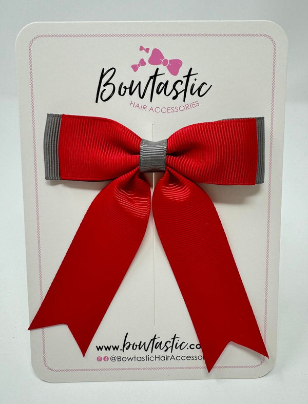 3.25 Inch Tail Bow - Red & Metal Grey