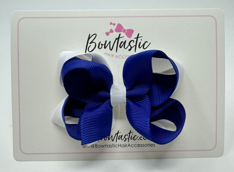 3.5 Inch 2 Layer Bow - Cobalt & White